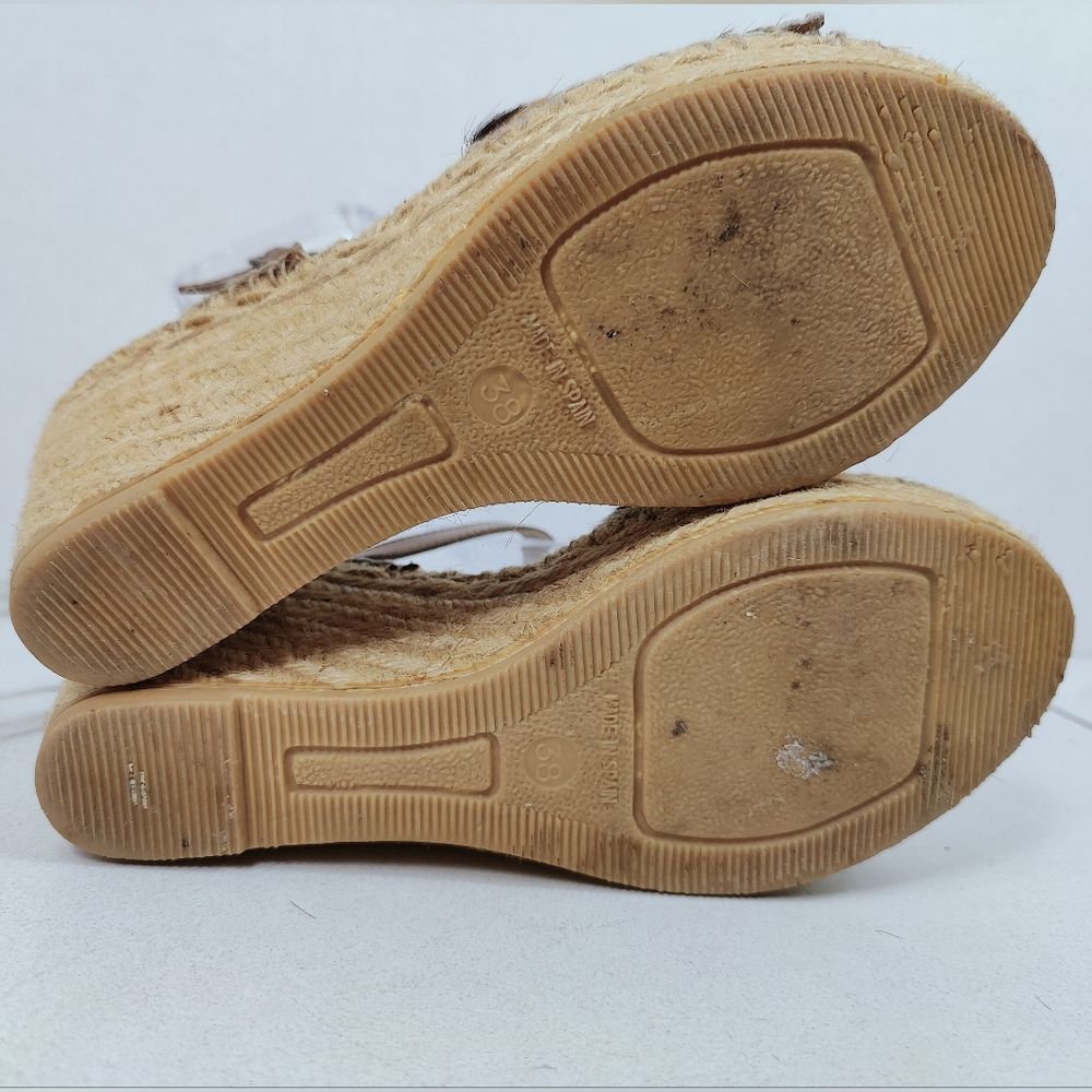 Foxter Spain Cow Hair Leopard Espadrille Platform Wedge Slingback Sandals, 7.5 - Picture 10 of 16